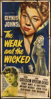 1d975 WEAK & THE WICKED English 3sh '54 artwork of Glynis Johns & sexiest bad girl Diana Dors!