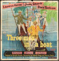 1d263 THREE MEN IN A BOAT English 6sh '56 wacky art of Laurence Harvey & co-stars on gondola!