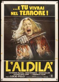1d290 BEYOND Italian 1p '81 Lucio Fulci, disturbing art of girl getting throat slashed by Sciotti!