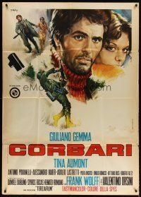 1d310 CORBARI Italian 1p '70 art of Giuliano Gemma as Silvio & Tina Aumont by Renato Casaro!