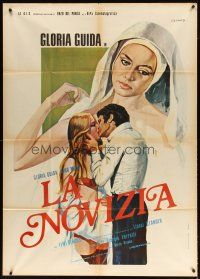 1d357 LA NOVIZIA black credit Italian 1p '75 wild art of half-naked nun Gloria Guida by Crovato!