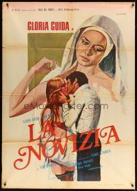 1d359 LA NOVIZIA red credit Italian 1p '75 wild art of half-naked nun Gloria Guida by Crovato!