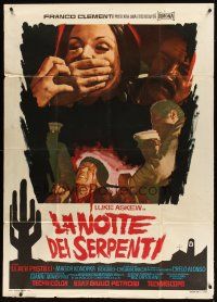 1d388 NIGHT OF THE SERPENT Italian 1p '69 wild art of woman being silenced & tortured man!