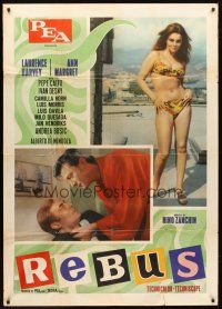 1d403 REBUS Italian 1p '68 Laurence Harvey & sexy Ann-Margret in bikini rob a casino in London!