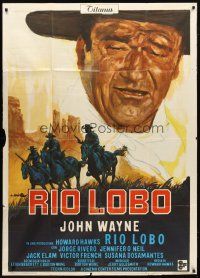 1d405 RIO LOBO Italian 1p '71 Howard Hawks, different art of John Wayne by Averardo Ciriello!