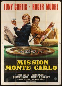 1d070 MISSION MONTE CARLO Italian 2p '74 best art of Roger Moore & Tony Curtis by roulette wheel!