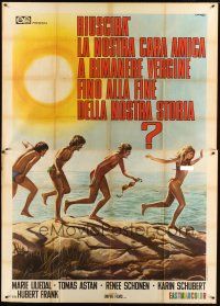 1d089 RIUSCIRANNO Italian 2p '68 wacky Renato Casaro art of guys chasing sexy topless woman!