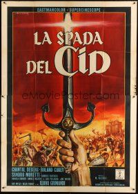 1d109 SWORD OF EL CID Italian 2p '62 cool completely different sword art by Roldolfo Gasparri!