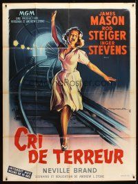 1e469 CRY TERROR French 1p '60 different art of Inger Stevens on train tracks by Roger Soubie!