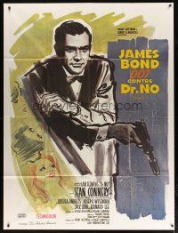 1e482 DR. NO French 1p R70s cool different art of Sean Connery as James Bond holding gun!