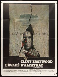 1e488 ESCAPE FROM ALCATRAZ French 1p '79 cool artwork of Clint Eastwood busting out by Lettick!