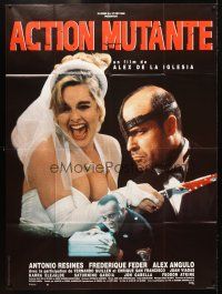 1e603 MUTANT ACTION French 1p '92 Accion mutante, wild image of bride with bloody knife & groom!