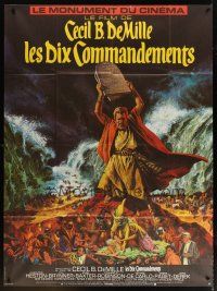 1e684 TEN COMMANDMENTS French 1p R70s Cecil B. DeMille classic, art of Charlton Heston w/ tablets!