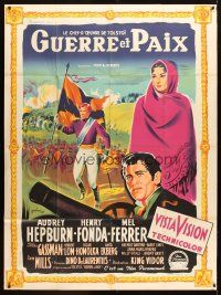 1e708 WAR & PEACE style B French 1p '56 different art of Hepburn, Fonda & Ferrer by Grinsson!