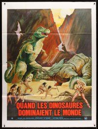 1e710 WHEN DINOSAURS RULED THE EARTH French 1p '71 Hammer, different art of sexy cavewomen!