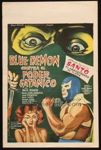 1e290 BLUE DEMON CONTRA EL PODER SATANICO Mexican WC '66 Riizo art of masked luchador wrestler!