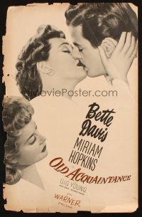 1e169 OLD ACQUAINTANCE pressbook cover '43 Bette Davis knows what every woman expects from love!