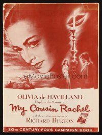 1e162 MY COUSIN RACHEL pressbook '53 artwork of pretty Olivia de Havilland & Richard Burton!