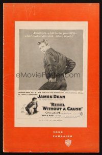 1e177 REBEL WITHOUT A CAUSE pressbook '55 Nicholas Ray, what makes James Dean tick like a bomb!