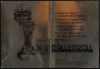 1e239 ROLLERBALL promo brochure '75 James Caan in a future where war does not exist, Bob Peak art!