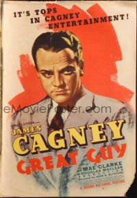 1e132 GREAT GUY pressbook '36 great artwork of James Cagney, pretty Mae Clarke, cool posters!