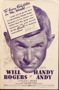 1e134 HANDY ANDY pressbook '34 Will Rogers is a small town druggist whose wife wants better!