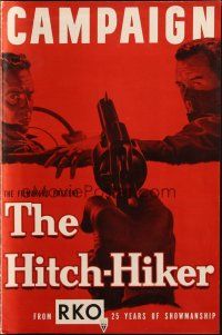 1e139 HITCH-HIKER pressbook '53 classic POV image of hitchhiker in back seat pointing gun at front!