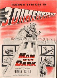 1e153 MAN IN THE DARK pressbook '53 really cool 3-D art of men fighting on rollercoaster!