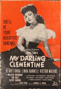 1e163 MY DARLING CLEMENTINE pressbook '46 John Ford, Linda Darnell will be your box office darling