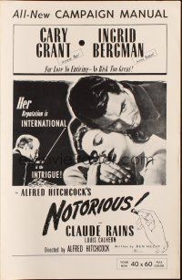 1e167 NOTORIOUS pressbook R54 close up of Cary Grant & Ingrid Bergman, Alfred Hitchcock classic!