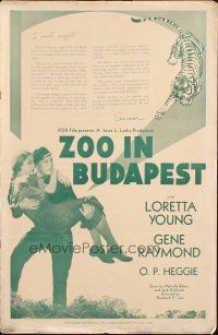 1e207 ZOO IN BUDAPEST pressbook '33 broke Loretta Young finds Gene Raymond living in the zoo!