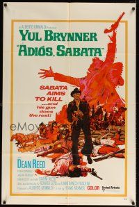 1g021 ADIOS SABATA int'l 1sh '71 Yul Brynner aims to kill, and his gun does the rest, cool art!
