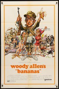 1g065 BANANAS 1sh '71 great artwork of Woody Allen by E.C. Comics artist Jack Davis!