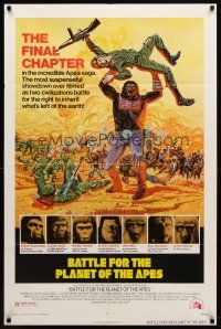 1g069 BATTLE FOR THE PLANET OF THE APES 1sh '73 great sci-fi artwork of war between apes & humans!