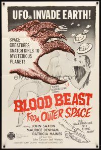 1g104 BLOOD BEAST FROM OUTER SPACE 1sh '66 UFOs invade Earth, creatures snatch sexy girls!