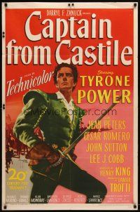 1g144 CAPTAIN FROM CASTILE 1sh '47 really cool artwork of Tyrone Power with sword!