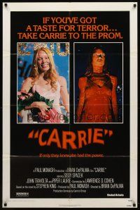 1g152 CARRIE 1sh '76 Stephen King, Sissy Spacek before and after her bloodbath at the prom!