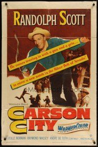 1g154 CARSON CITY 1sh '52 Randolph Scott in Nevada with a gun and a grin!