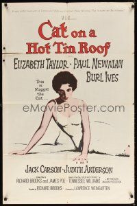 1g158 CAT ON A HOT TIN ROOF 1sh R66 classic art of Elizabeth Taylor as Maggie the Cat!