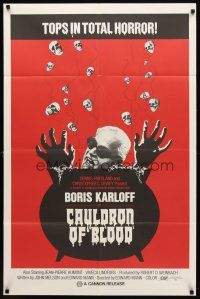 1g159 CAULDRON OF BLOOD 1sh '70 Boris Karloff, tops in total horror, wacky artwork!
