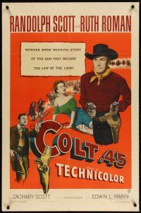1g198 COLT .45 1sh '50 great image of Randolph Scott pointing two guns by sexy Ruth Roman!