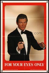 1g341 FOR YOUR EYES ONLY commercial poster '81 image of Roger Moore as 007 pointing gun at you!