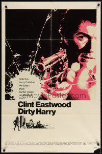 1g257 DIRTY HARRY 1sh '71 great c/u of Clint Eastwood pointing gun, Don Siegel crime classic!