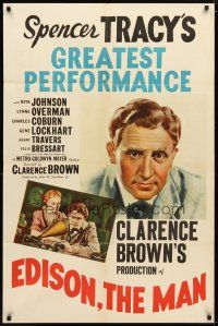 1g287 EDISON THE MAN style C 1sh '40 great image of Spencer Tracy as Thomas the inventor!