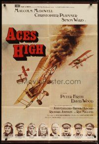 1g019 ACES HIGH English 1sh '76 Malcolm McDowell, really cool WWI airplane dogfight art!