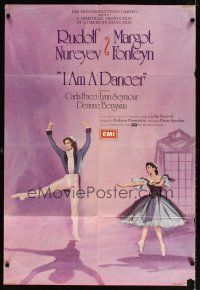 1g428 I AM A DANCER English 1sh '72 Rudolf Nureyev, Margot Fonteyn, cool art of dancing couple!