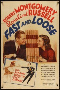 1g316 FAST & LOOSE style D 1sh '39 cool art of Robert Montgomery & Rosalind Russell!