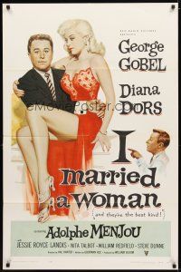 1g431 I MARRIED A WOMAN 1sh '58 artwork of sexiest Diana Dors sitting in George Gobel's lap!