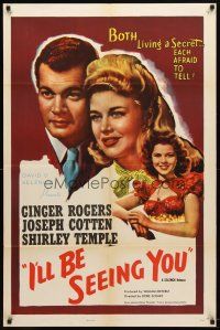 1g435 I'LL BE SEEING YOU 1sh R56 close-up image of Ginger Rogers, Joseph Cotten & Shirley Temple!