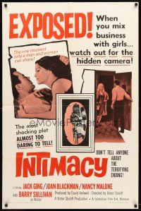1g443 INTIMACY 1sh '66 Jack Ging, Joan Blackman, watch out for the hidden camera!
